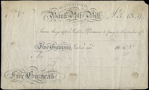 Waterford Bank Post Bill 5 Guineas Unissued.jpg