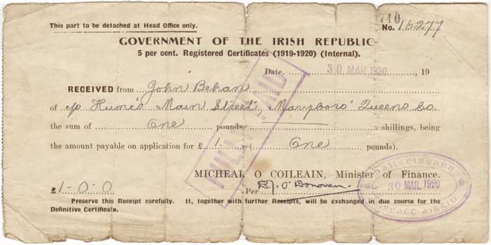 Irish Republic Internal Loan Certificate 1 Pound 30th March 1920.jpg