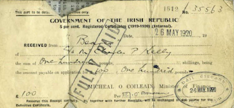 Irish Republic Internal Loan Provisional Certificate 100 Pounds 26th May 1920.jpg
