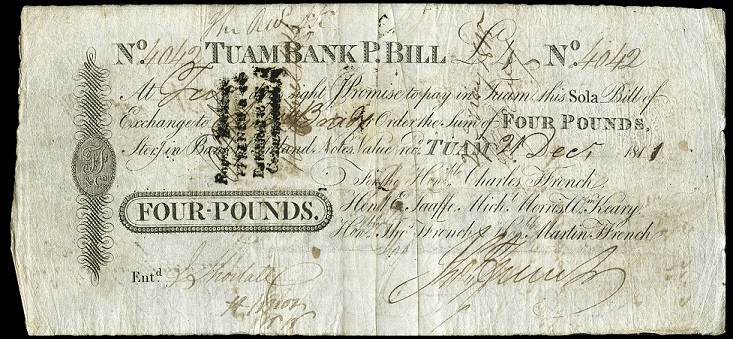 Charles Ffrench & Co. Tuam Bank Post Bill  4 Pounds  21st December 1811.jpg
