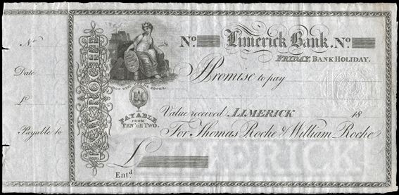 Limerick Bank Roche's Promissory Note 1 ca.1800-1825 Unissued.jpg