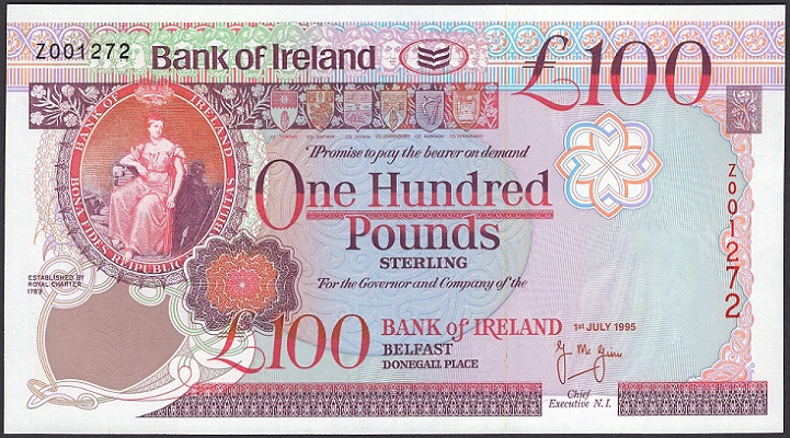 Bank of Ireland 100 Pounds Replacement 1st July 1995 McGinn.jpg