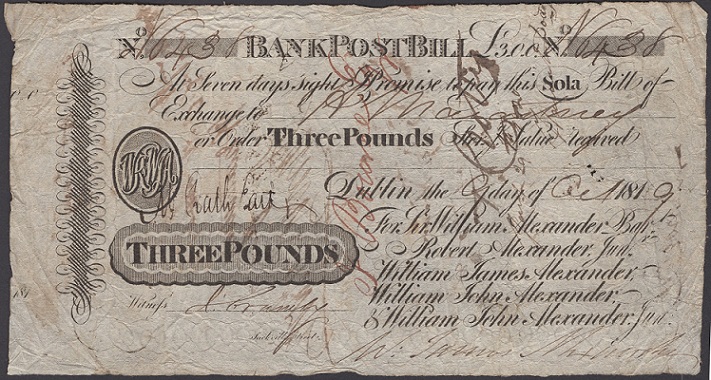 Alexander Bank Post Bill  3 Pounds 9th Oct. 1819.jpg