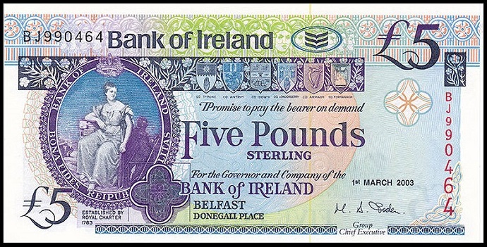Bank of Ireland 5 Pounds 1st March 2003 M.D.Soden.jpg
