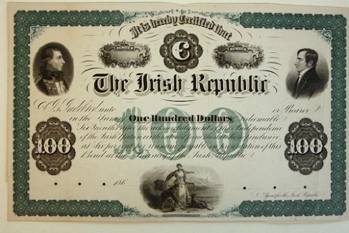 Fenian Bond 100 Dollars Proof ca.1864 O'Mahony.jpg