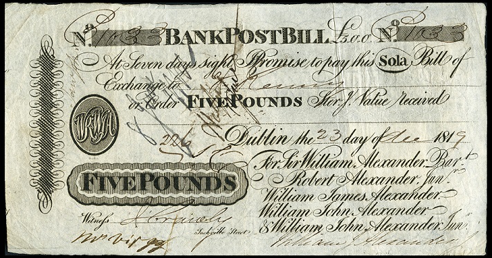 Alexander Bank Post Bill 5 Pounds 23rd Dec 1819.jpg