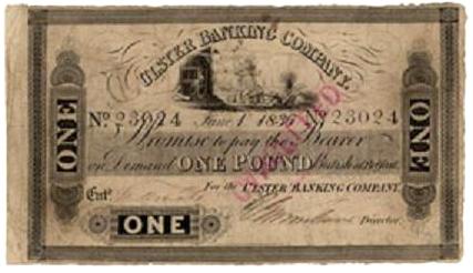 Ulster Bank 1 Pound 1st June 1836 Belfast Robert Grimshaw.jpg