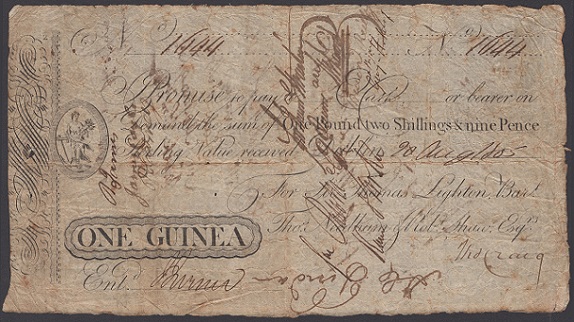 Thomas Lighton & Co. Dublin 1 Guinea 20th Aug. 1805.jpg