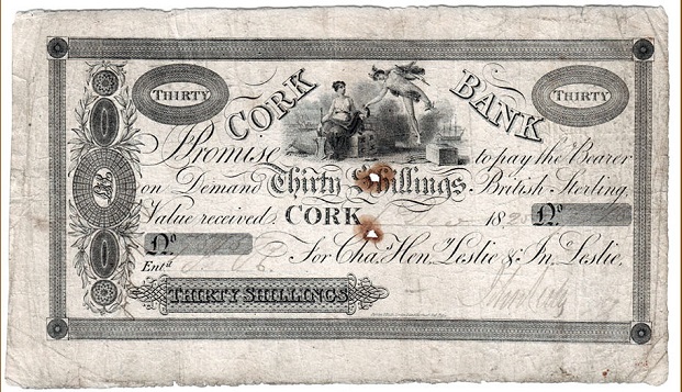 Cork Bank Charles Henry Leslie & Co. 30 Shillings 1st Dec 1825.jpg