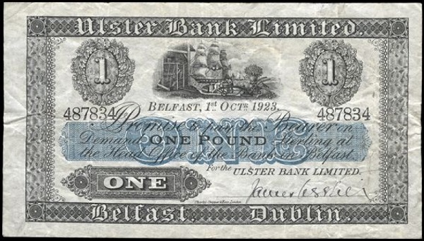Ulster Bank 1 Pound 1st Oct 1923 James Usher.jpg
