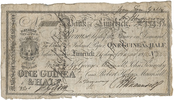 Bank of Limerick Maunsell 1.5 Guineas 24th Aug. 1816.jpg