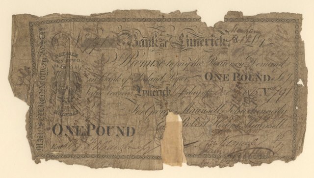 Bank of Limerick Maunsell 1 Pound 14th Dec 1815.jpg