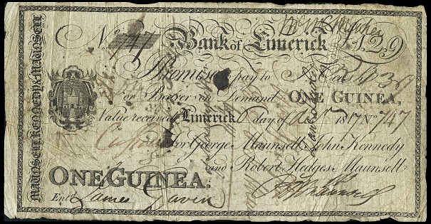Bank of Limerick Maunsell 1 Guinea 6th Dec 1817.jpg