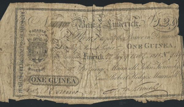 Bank of Limerick Maunsell 1 Guinea 27th Nov. 1815.jpg