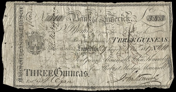 Bank of Limerick  Maunsell  3 Guineas 29th Nov. 1817.jpg