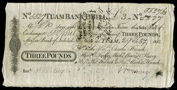 Tuam Bank  Ffrench's Post Bill £3 29th Feb.1812 Wm.Keary.jpg