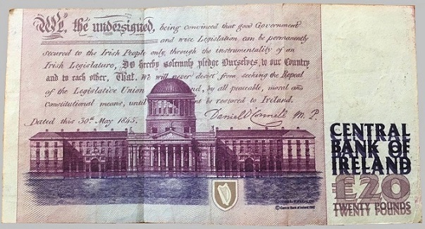 O'Connell 20 Pounds 23rd Sept. 1997 O'Conaill Mullarkey Reverse.jpg