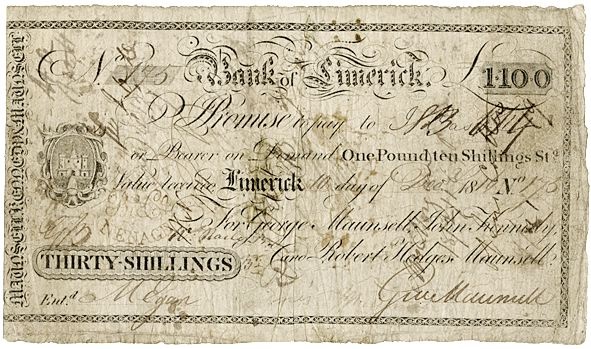 Bank of Limerick Maunsell 30 Shillings 10 Dec. 1816.jpg