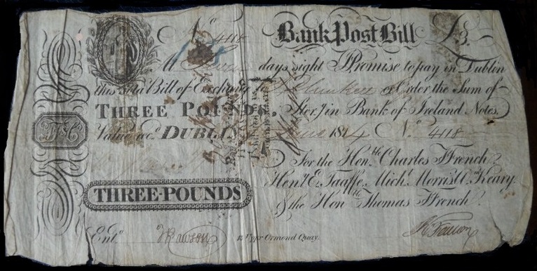 Ffrenchs' Bank Post Bill 3 Pounds 1st June 1814.jpg
