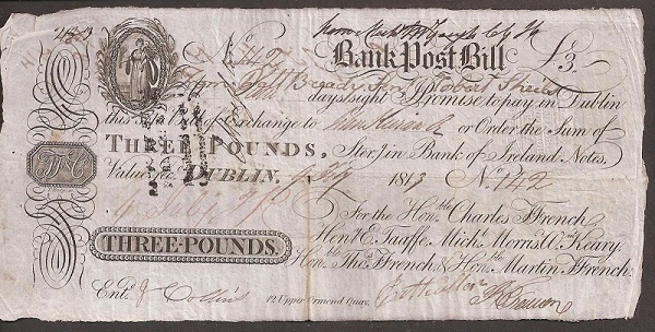 Ffrench's Bank Post Bill 3 Pounds 9th February 1813.jpg