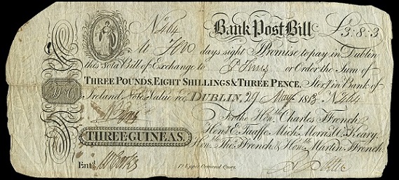 Ffrenchs Bank Post Bill 3 Guineas 29th May 1813.jpg
