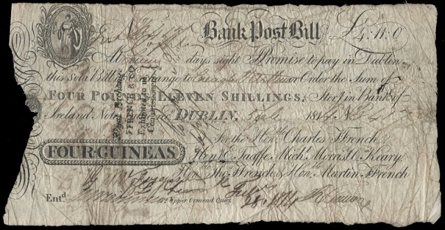 Ffrench's Bank Post Bill 4 Guineas 5th Feb.1814.jpg