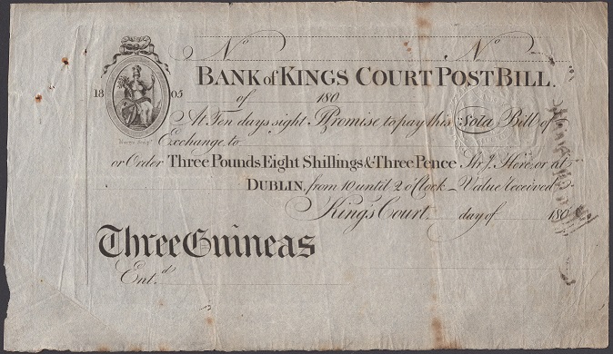 Bank of Kings Court 3 Guineas Post Bill Unissued ca 1805-1809.JPG
