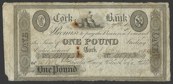 Cork Bank Leslie's 1 Pound 1st Oct. 1824.jpg