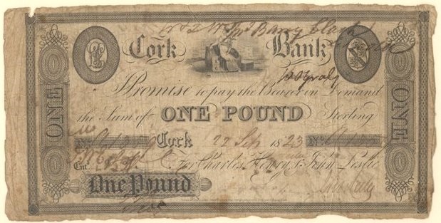Cork Bank Leslie's 1 Pound 22nd Sept. 1823.jpg