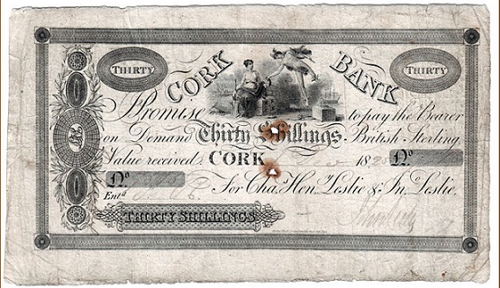 Cork Bank Leslie & Co. 30 Shillings 1st Dec 1825.jpg