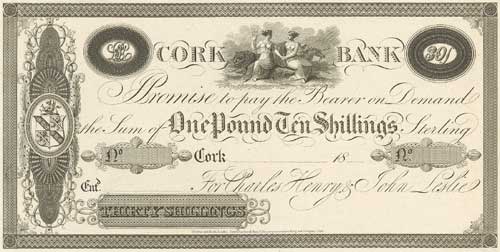 Cork Bank Leslie & Co. 30 Shillings Unissued ca.1823.jpg