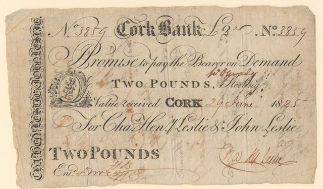 Cork Bank Charles Leslie & Co. 2 Pounds 29th June 1825.jpg