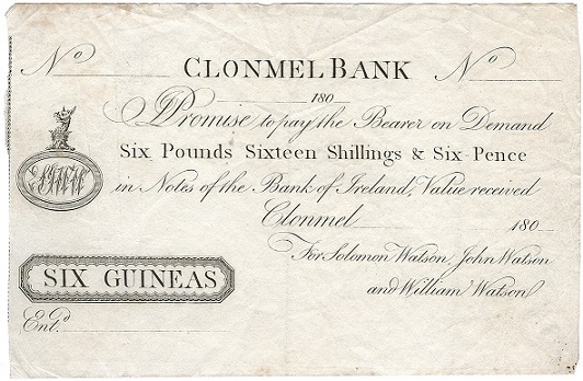 Clonmel Bank Watson & Co. 6 Guineas 1800-1802.jpg
