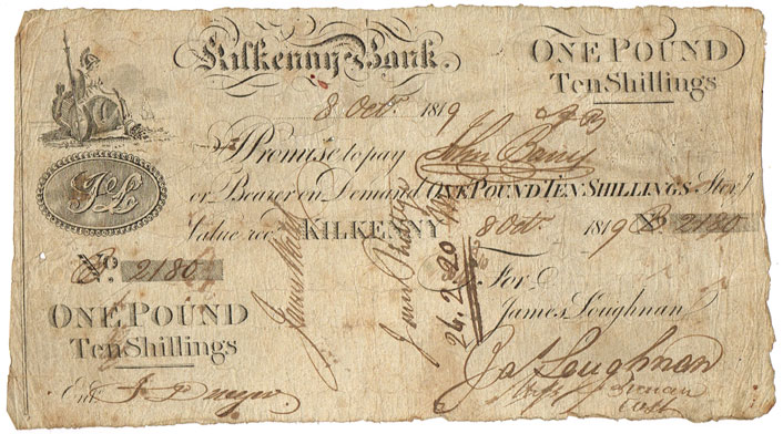 Kilkenny Bank Loughnan's 30 Shillings 8th Oct. 1819.jpg