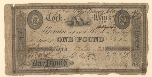 Cork Bank Charles Leslie & Co. 1 Pound 22nd Feb. 1823.jpg