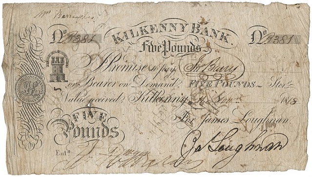Kilkenny Bank 5 Pounds 11th Nov 1818.jpg