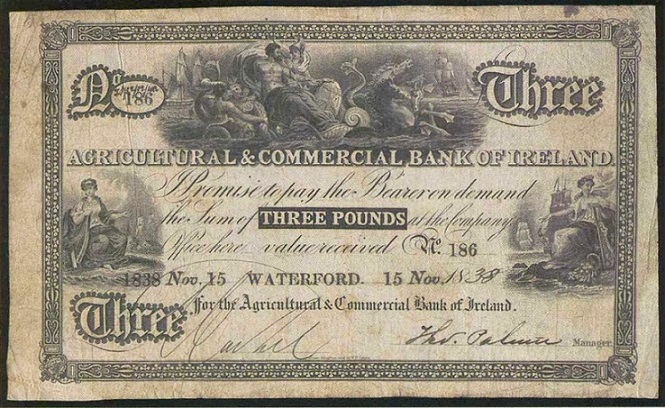 Agricultural & Commercial Bank of Ireland 3 Pounds 15th Nov. 1838 Waterford.jpg