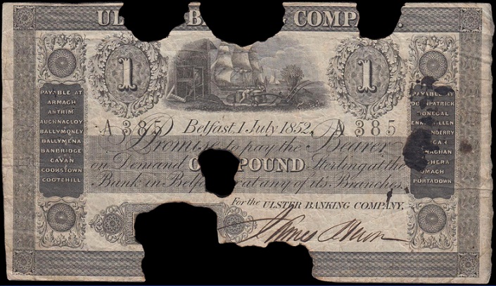 Ulster Bank 1 Pound 1st July 1852 James Heron.jpg