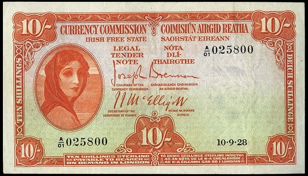 Lavery 10 Shillings 10th Sept. 1928 Brennan McElligott.jpg