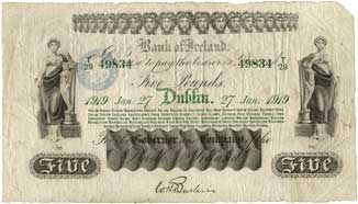 Bank of Ireland 5 Pounds 1919