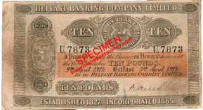 Belfast Banking Company 10 Pounds 1919
