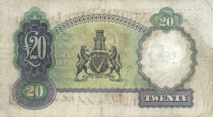 Northern Ireland National Bank 20 Pounds 1959 reverse