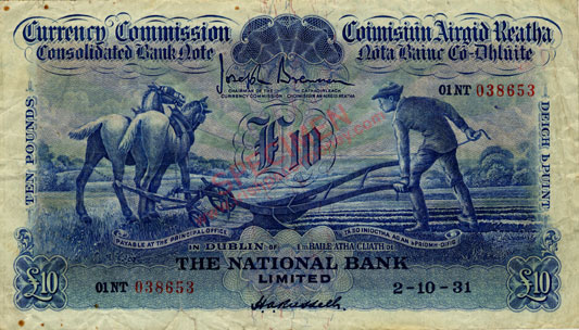 National Bank Ploughman 10 Pounds 1931