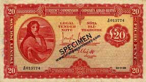 Currency Commission Irish Free State Twenty Pounds 1928
