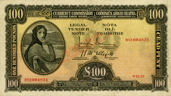 Currency Commission Irish Free State One hundred Pounds 1937