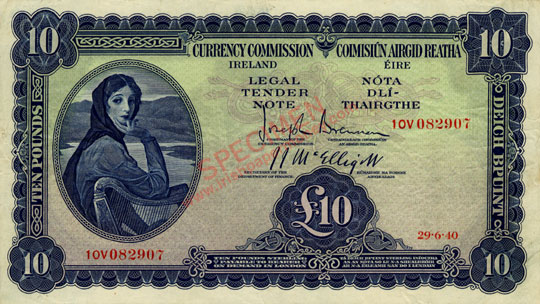 Currency Commission Ireland Ten Pounds1940