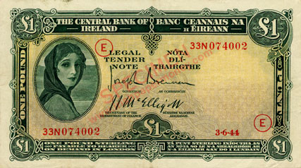 Ireland One Pound war code 1943 code E