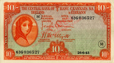 Ireland 10 Shillings war code 1943 code M