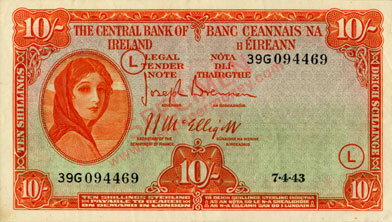 Ireland 10 Shillings war code 1943 code L