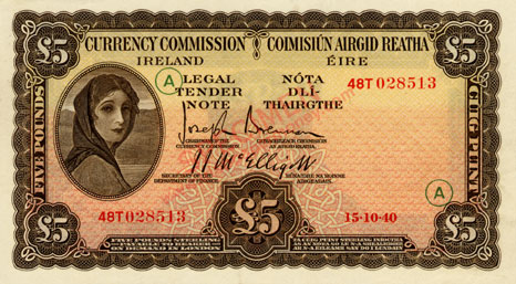 Currency Commission Ireland Five Pound war code 1940 code A